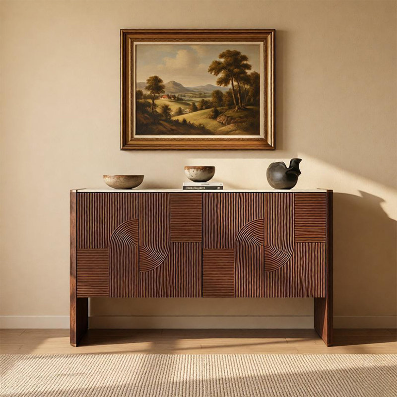 Armoire de rangement sculptée de style médiéval, H 33,46 po x l 55,11 po x P 15,75 po