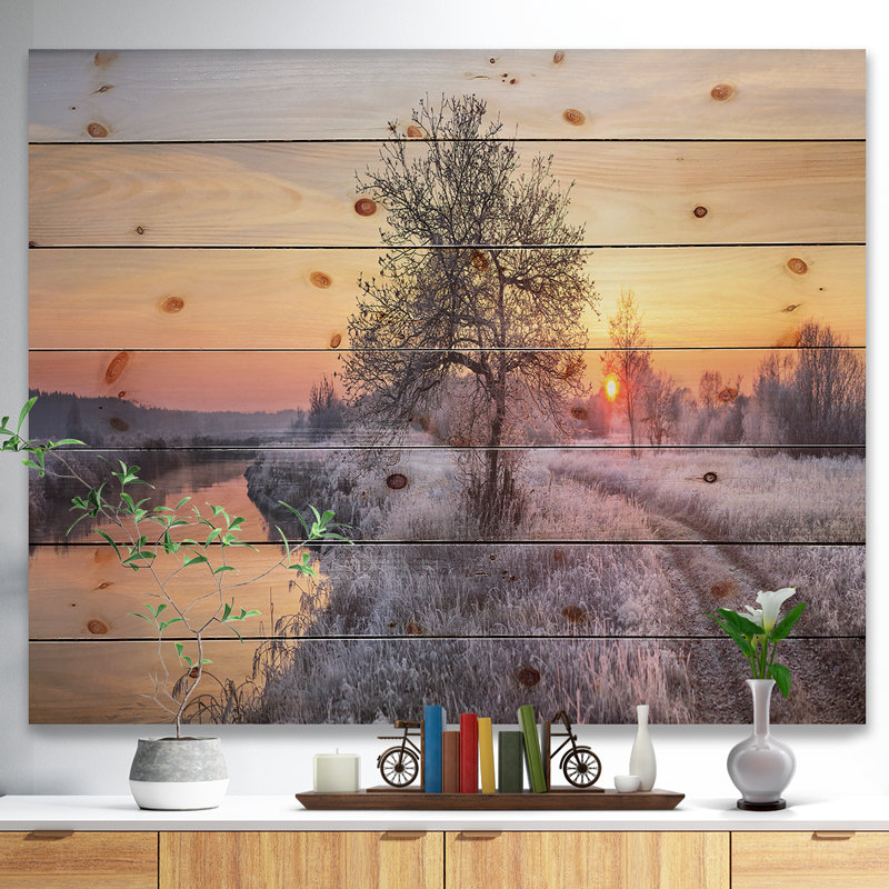 Photographie « winter multigivrey field », H 20 po x l 20 po x P 1 po, Bois