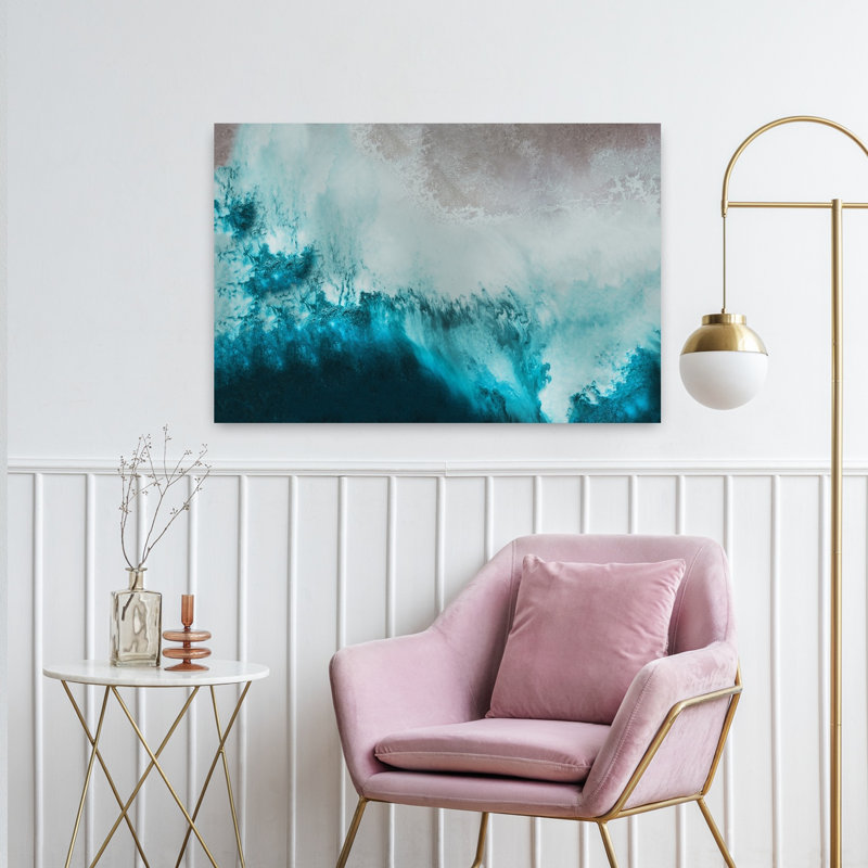 «Teal Beach», art dramatique abstrait, nature, plage vibrante, H 24 po x l 36 po