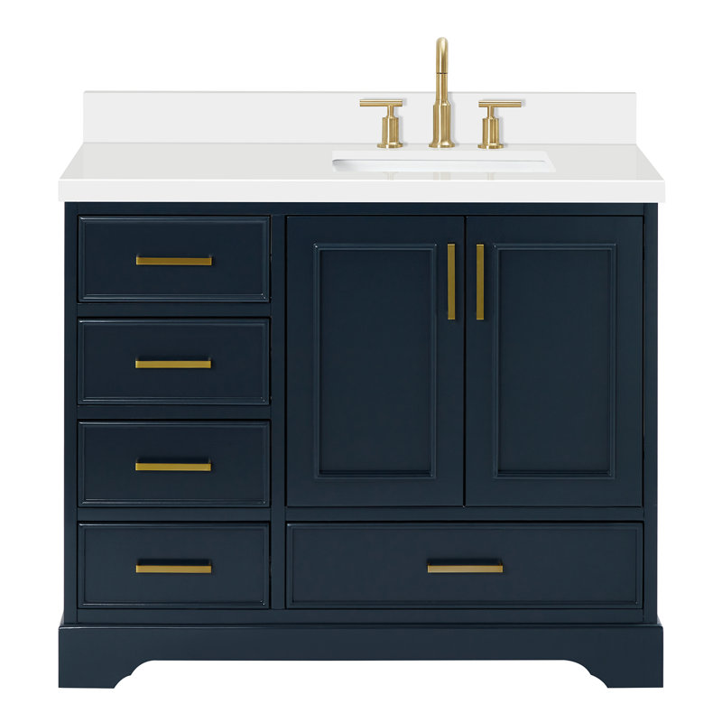 Ensemble de meuble-lavabo simple 43 po avec plateau Abshire, Bleu minuit
