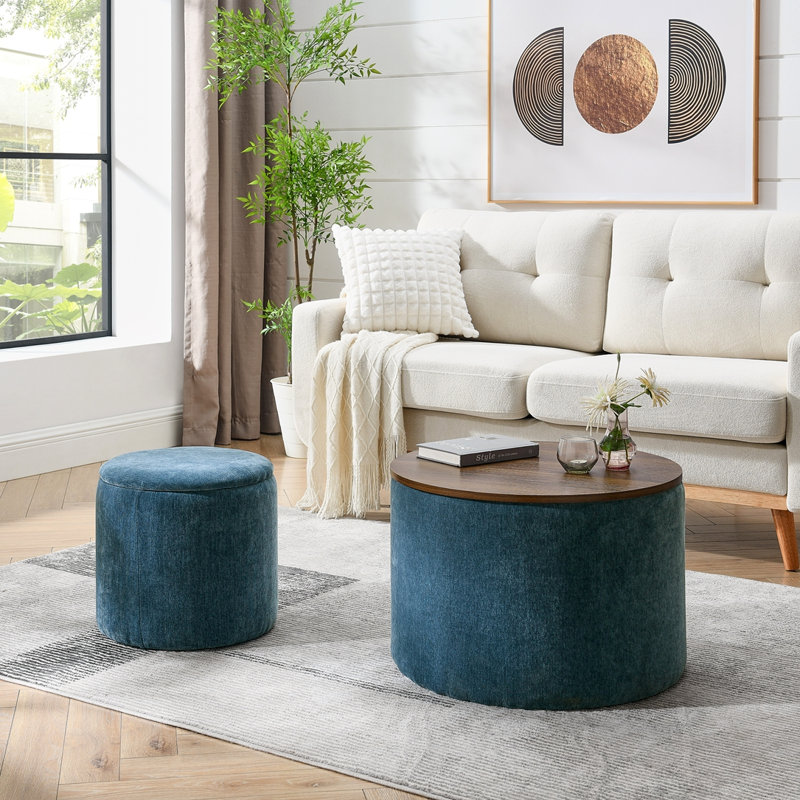 Round Storage Coffee Table 2-Piece, Dark Blue