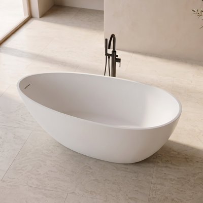 59 Inch Solid Surface Freestanding Tub Oval Egg Shape Matte White
