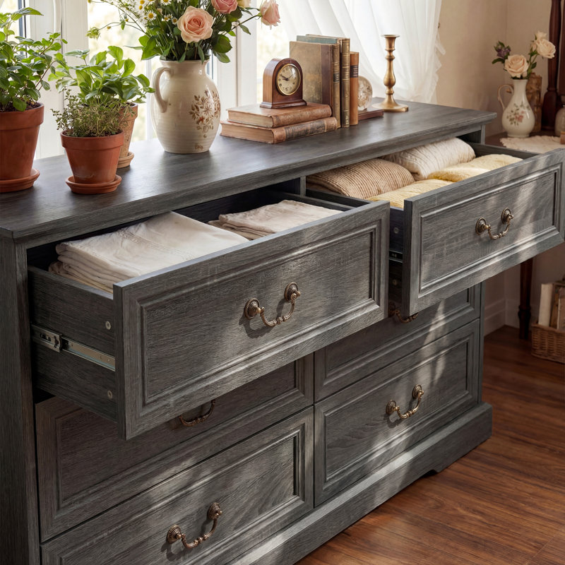 6-Drawer Dresser With Elegent Design, Gray