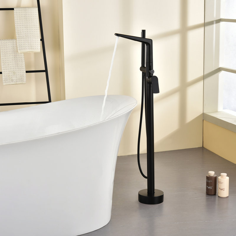 Waterfall Freestanding Bathtub Faucet Set Single Handle Floor Mount Tub Filler With Hand Free Standing Tub Faucet