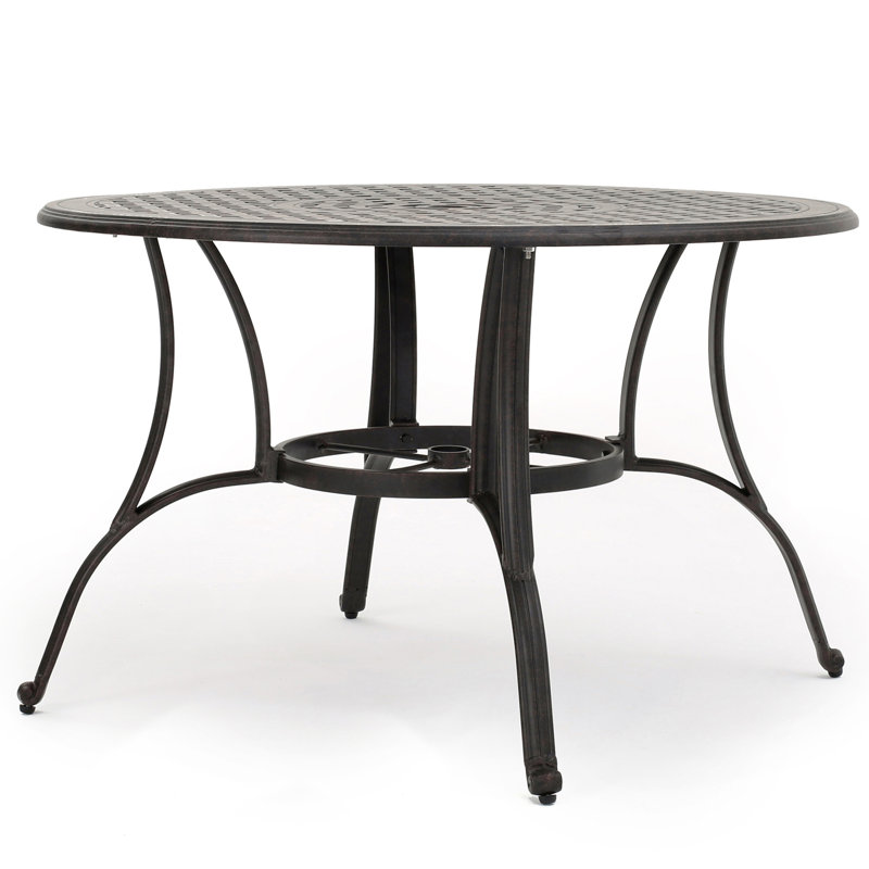 Table d'extérieur en fonte d'aluminium de couleur bronze lustré avec motif charmant