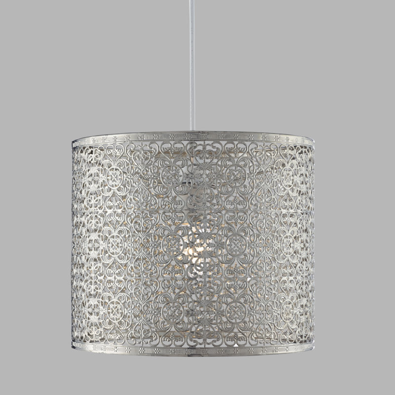 22 cm H Drum Pendant Shade ( Uno ) in Silver