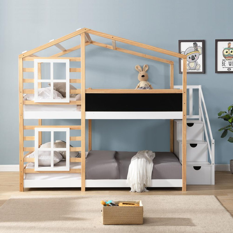 Full over Full Bunk Bed (White, Natural)