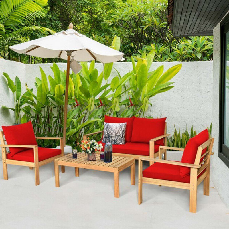 Antonion Acacia 4 - Person Patio Conversation Set with Cushions, Red