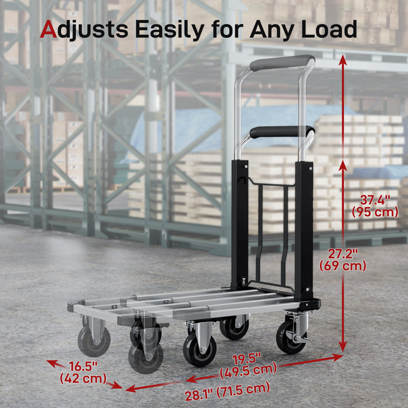 Diable pliable, chariot à bagages robuste de 330 lb, argent