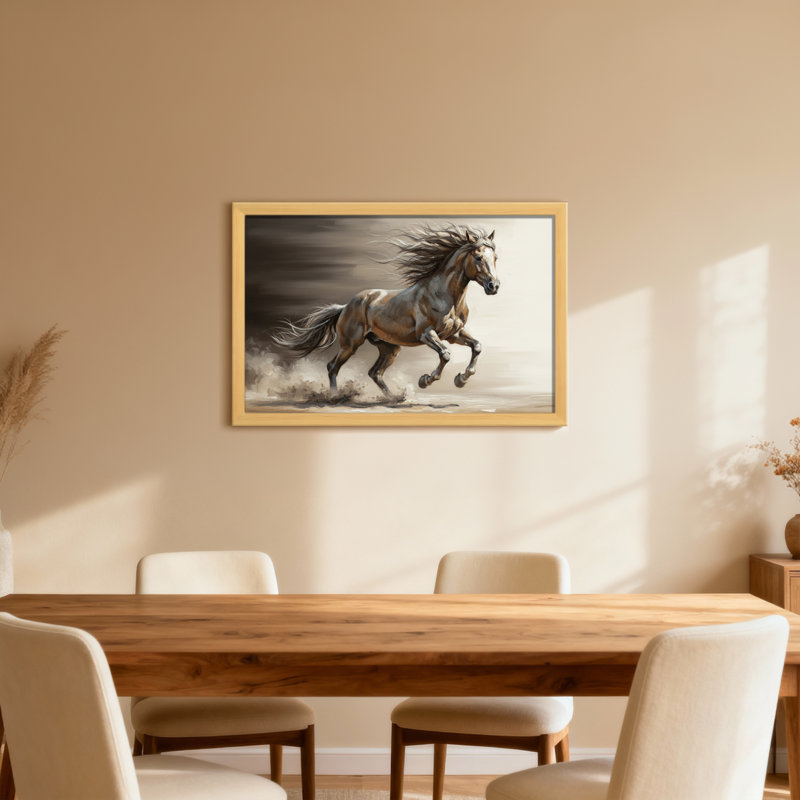 Animaux qui courent à cheval avec une crinière qui coule et une queue, H 16 po x l 24 po, Toile tendue, Ne s’applique pas