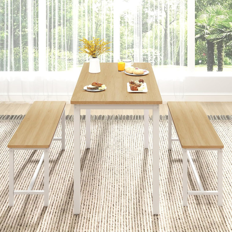 3-Piece Dining Table Set,Industrial Design Space-Saving Dining Set w/Durable Metal Frame