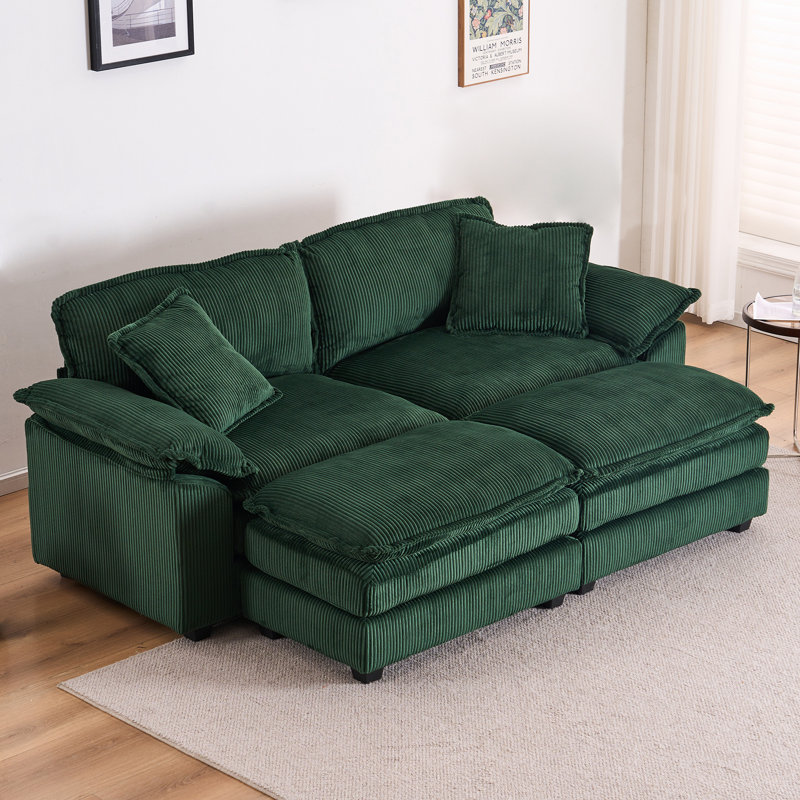 Oversized Loveseat Sectional Sofa Modern Deep Seat Reversible Chaises Couch With 2 Movable Ottomans And Pillows,