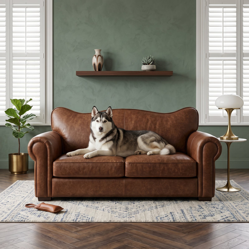Canapé-lit de luxe en cuir brun pour animaux de compagnie, chaise longue d'intérieur pour chiens de taille moyenne et grande pesant jusqu'à 70 lb, meubles de repos faciles à entretenir