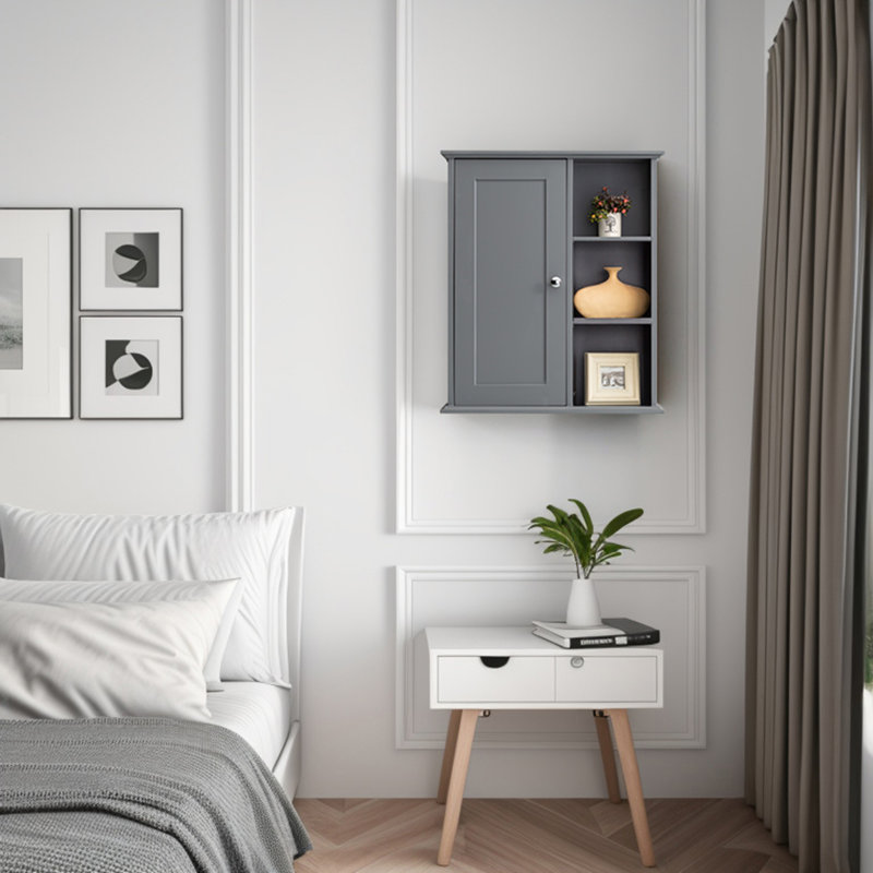 23.6" Grey Bathroom Wall Cabinet, Gray