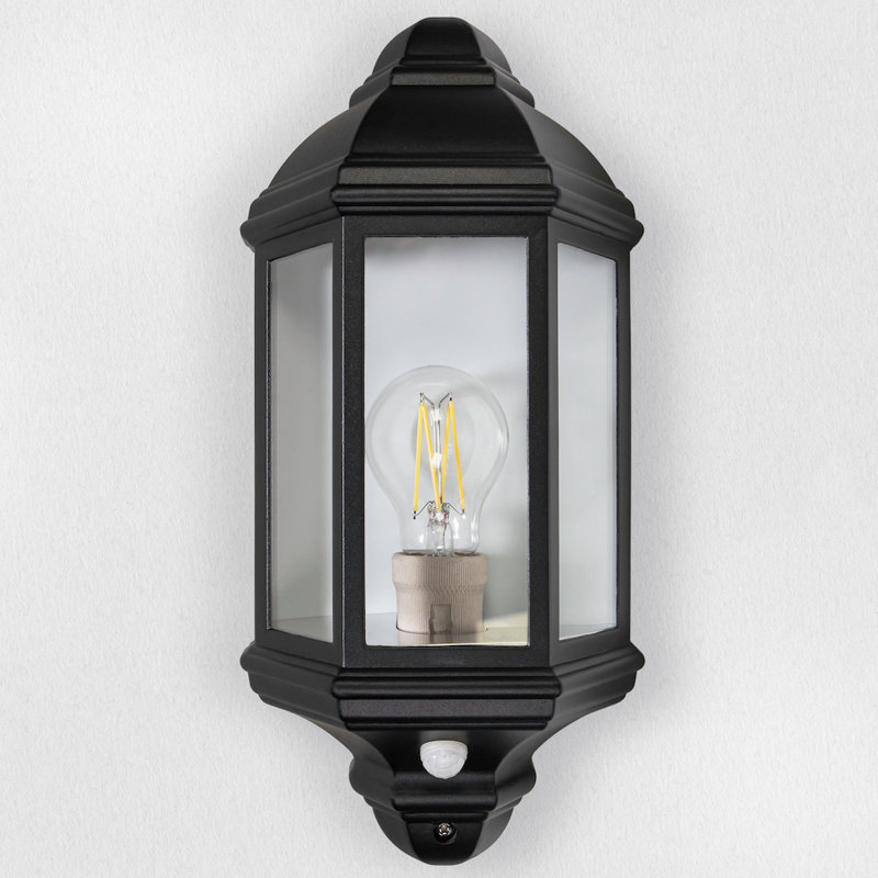 Laurel Traditional PIR Sensor Outdoor Wall Light with Die-Cast Frame, Black