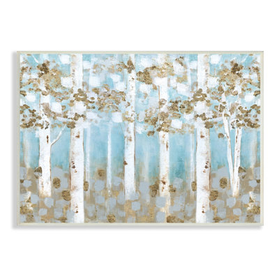 «Spring Birch Tree Forest Soft Blue Contemporary Landscape» par Janet Tava - peinture sur toile
