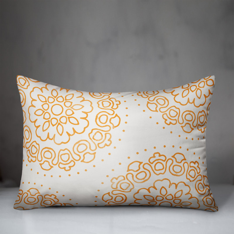 Floral Outdoor Reversible Throw Pillow, Orange