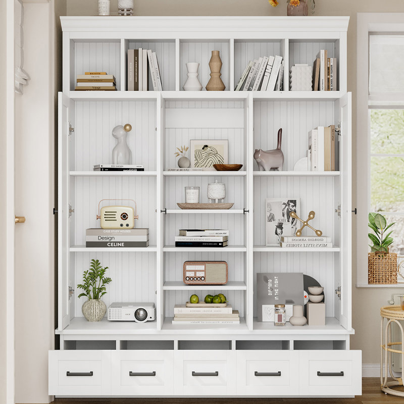 78.7" H Hallway Tree With 5 Drawers And 5 Storage Cubbies, White
