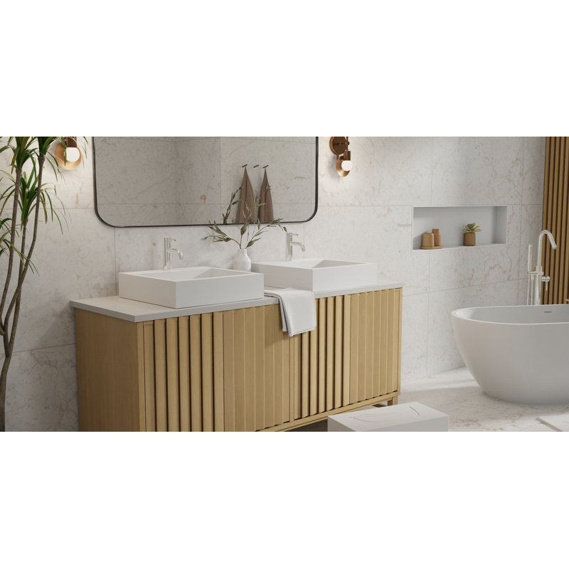 Badeloft 18.8" x 18.8" Square Stone Resin Vessel Bathroom Sink WB-05-S-M in Matte White, Matte White