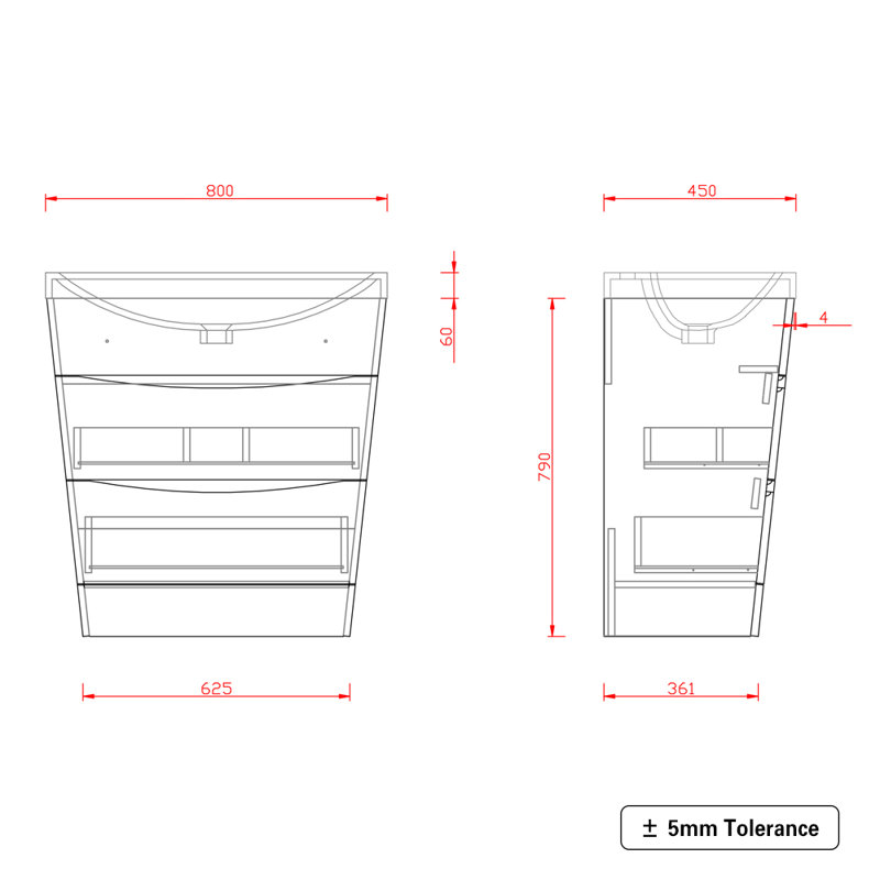 Avants 800 mm Bathroom Free-standing Vanity Unit Cabinet Basin Sink Storage Furniture, Gray