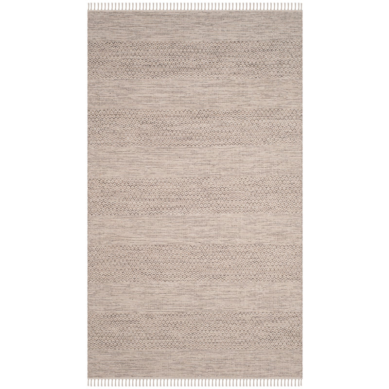Tapis ivoire / gris acier en coton tissé à plat à la main Bester, Rectangle 4 pi x 6 pi