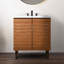 Aubert l 30 po x P 18 po x H 33 po. Meuble-lavabo de salle de bain à lattes linéaires à 2 tablettes d'épaisseur seulement (lavabo non inclus), noyer-93805399