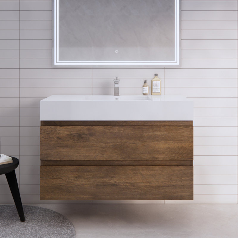 Babajide 42'' Single Bathroom Vanity with Acrylic Top, Rosewood