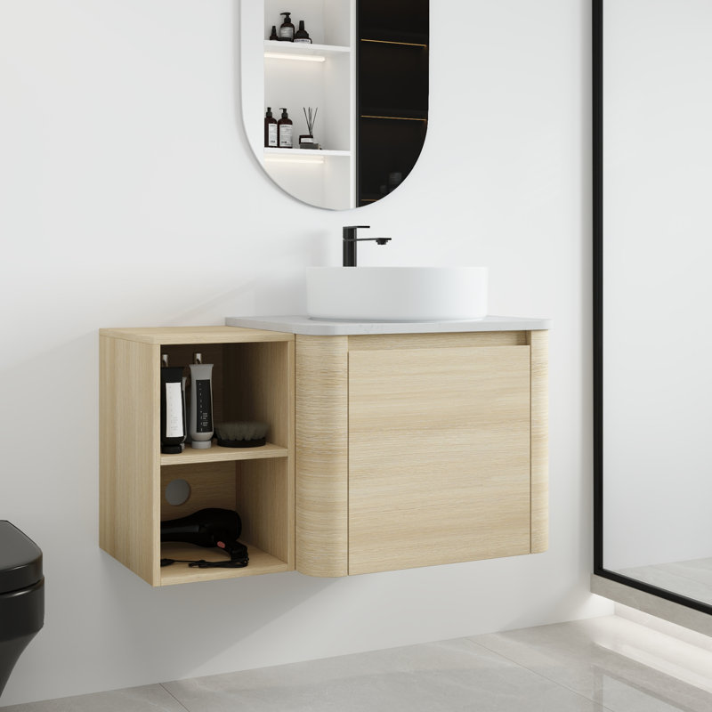 Ensemble de meuble-lavabo simple 36 po avec lavabo en céramique et tablettes de rangement Greythor, ensemble de meuble-lavabo simple 36 po avec plateau en pierre reconstituée