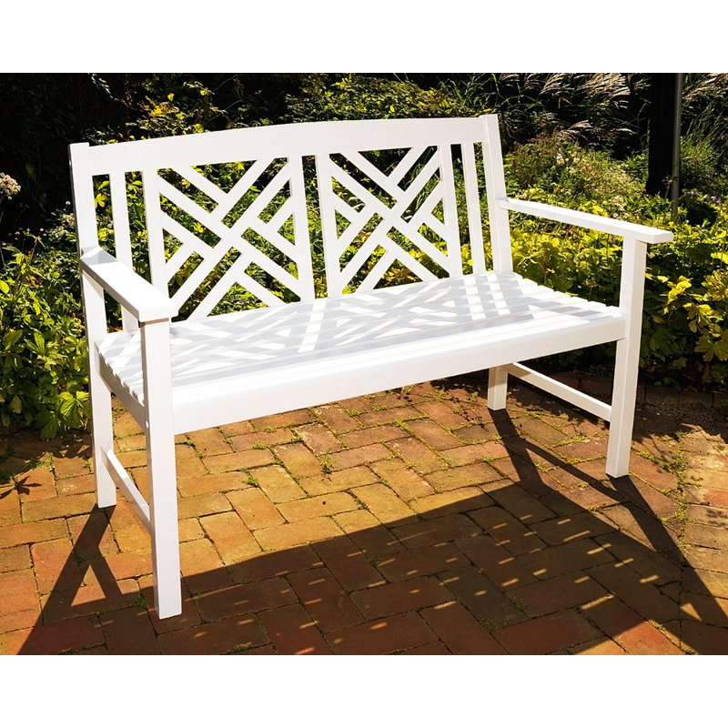 White Eucalyptus Wood 4-Foot Fretwork Garden Bench