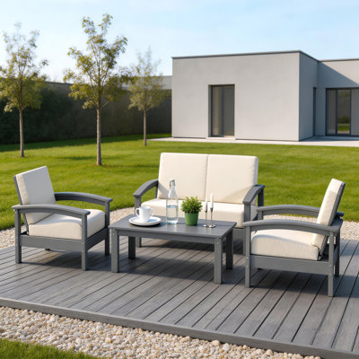 Hdpe All-weather 4-person Sofa Set & Coffee Table – Complete Outdoor Patio Conversation Set