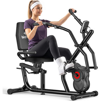 Pooboo Heavy-Duty Magnetic Recumbent Exercise Bike with Upper Body Resistance Bands & Adjustable Padded Seat,400 lb. Capacity