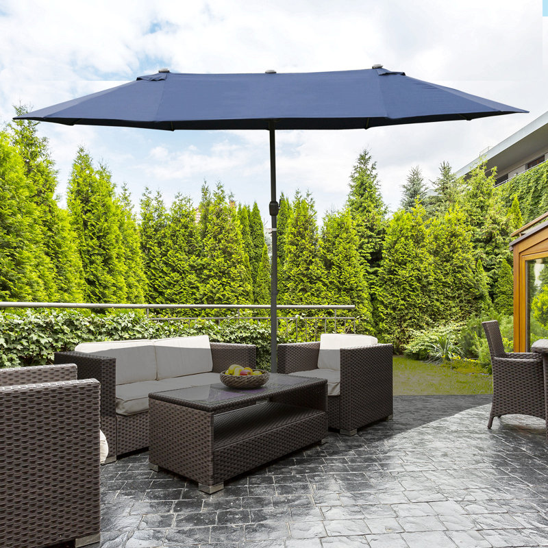 Parasol d'extérieur rectangulaire en acier 15 'Tayab, Bleu