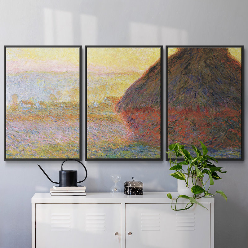 Claude Monet - Toile encadrée multi-pièces, H 36 po x l 75 po, Cadre noir