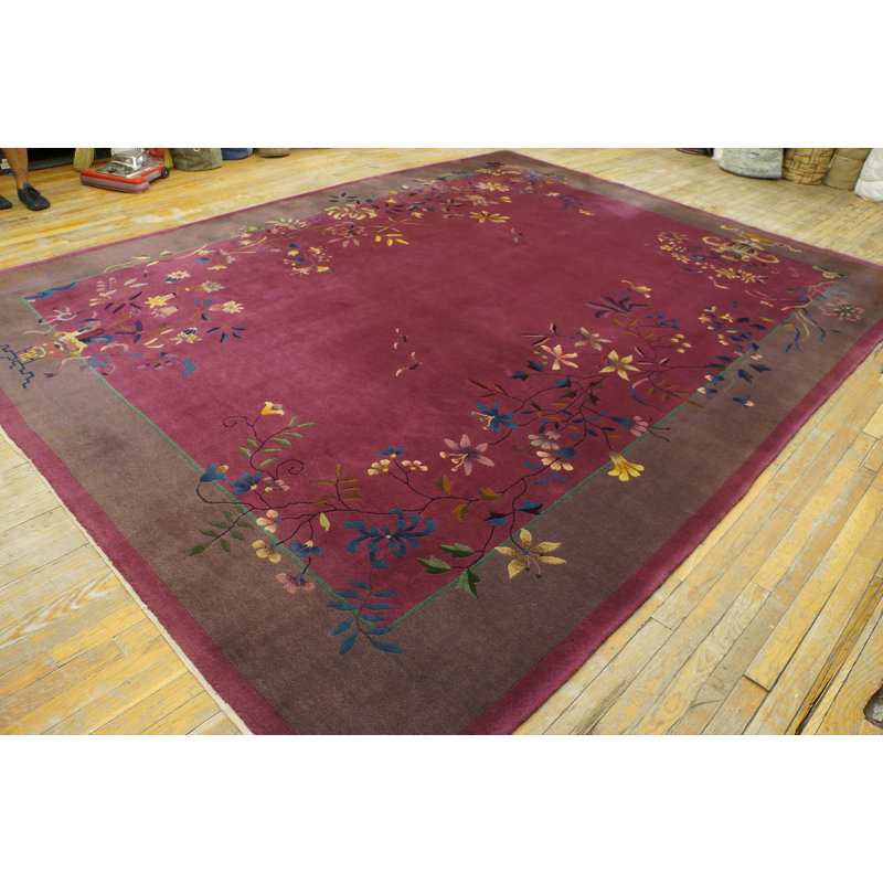 Antique Floral Art Deco Design Chinese Purple / Lavender / Mauve Color Rug