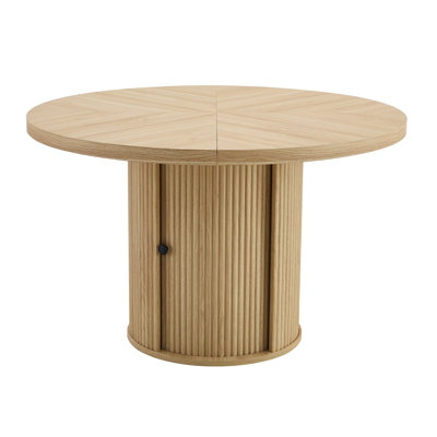 47" Round Pedestal Dining Table,Wooden-Style Dining Table With Double-Layer Storage Design And Roman Column Shape