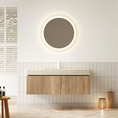 Meuble-lavabo 48 po avec lavabo, meuble de rangement mural en contreplaqué avec tiroir et 2 portes, comptoir à motif de travertin avec lavabo, pré-assemblé, couleur chêne blanc