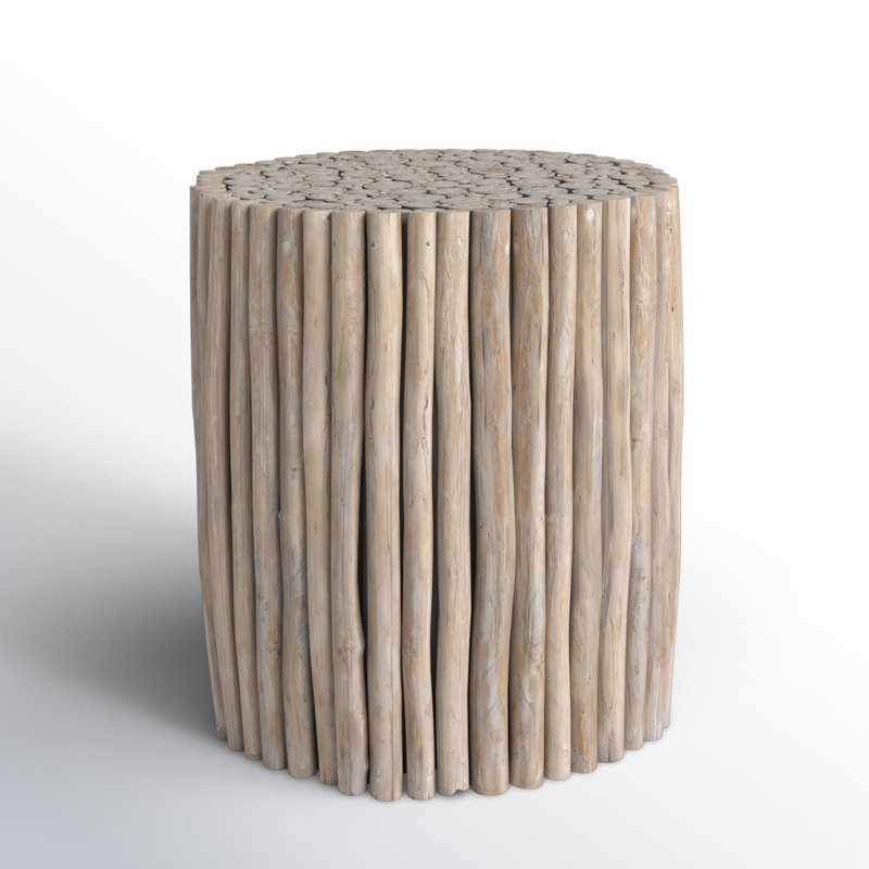 Tectona Round Wood and Glass End Table