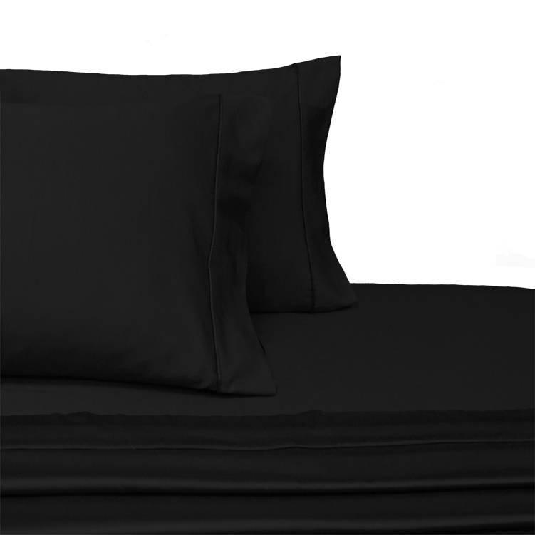  Ensemble de draps en satin de coton de qualité égyptienne, Ensemble de draps pour lit simple TG avec drap-hou, Noir, 600