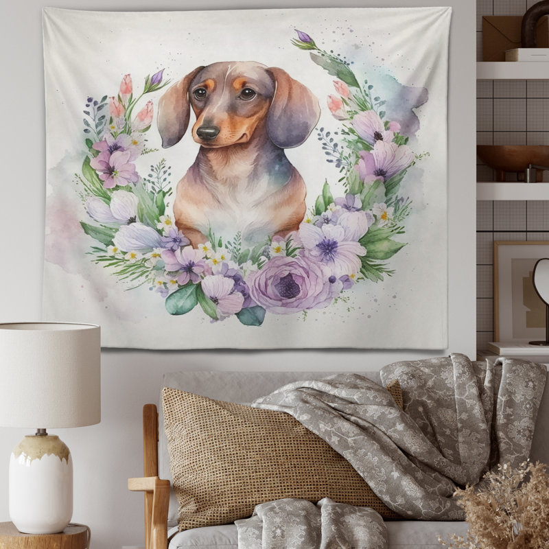 Monochrome Dachshund Polyester Tapestry, 50" H x 60" W