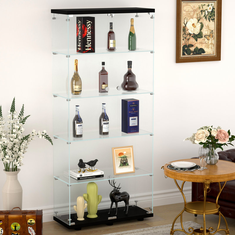 Jalese 74.3" H x 31.7'' W Glass Display Cabinet 5 Tier Curio Cabinet Display Case Dining Cabinet, Black