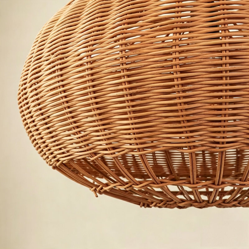 1 - Light Rattan Single Pendant Adjustable, 13.78" H x 23.62" W x 23.62" D