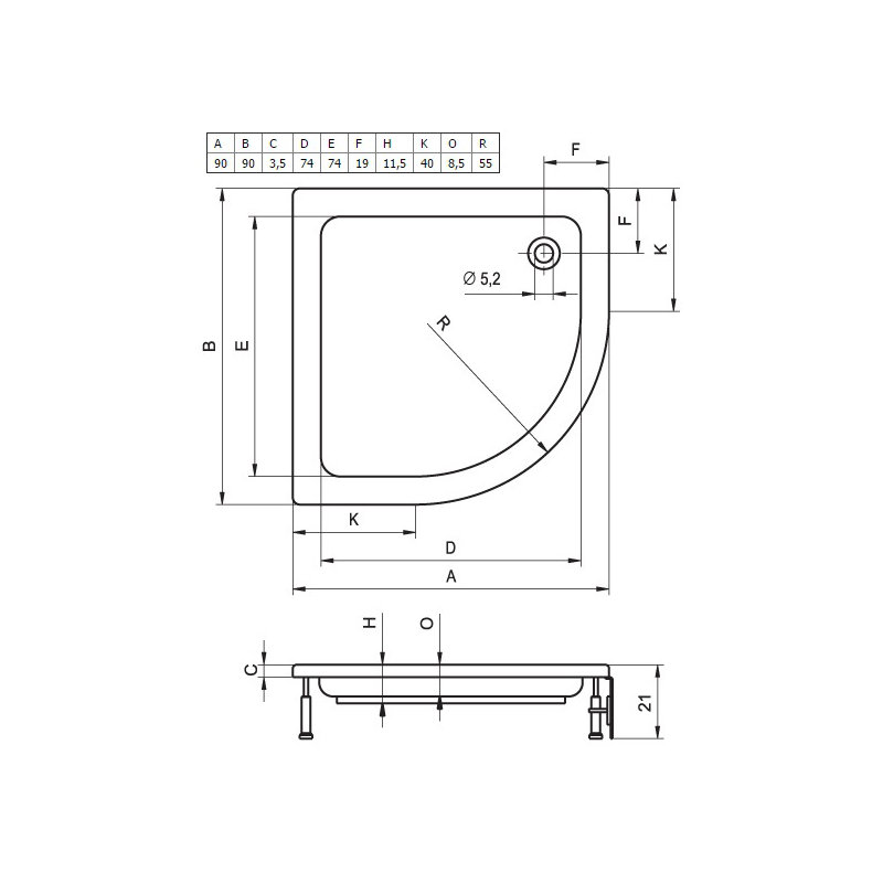 Acrylic Shower Tray RIHO 207 90X90x8,5Cm