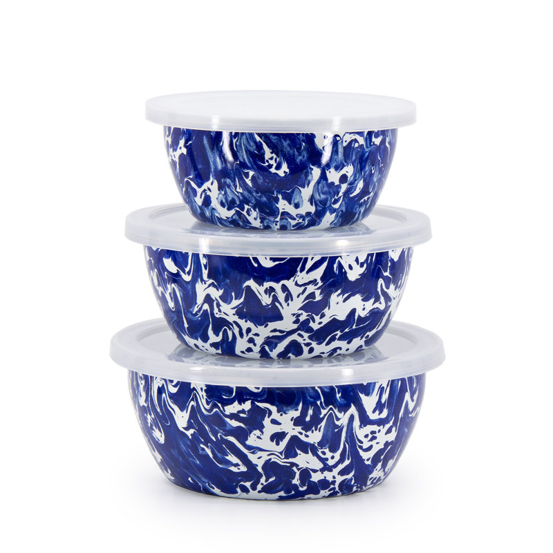 Grey Swirl Nesting Bowls, Cobalt Swirl