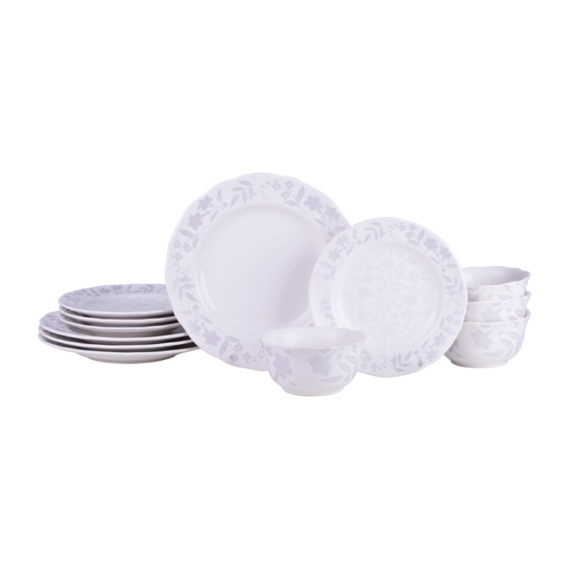Elegant Floral White Porcelain 12-Piece Dinnerware Set