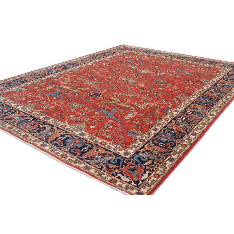 Tapis rouge et bleu marine noué à la main de haute qualité