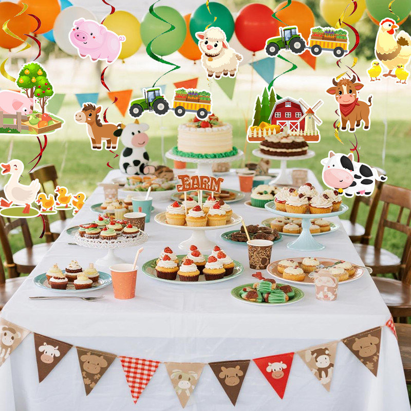 Décoration de fête à la ferme avec tourbillons pour animaux de ferme, 29 pièces