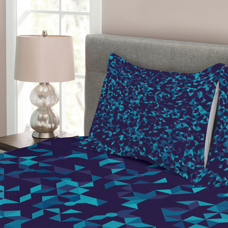 Adaijah Navy Blue/Teal Microfibre Bedspread Set, 220 x 264 cm