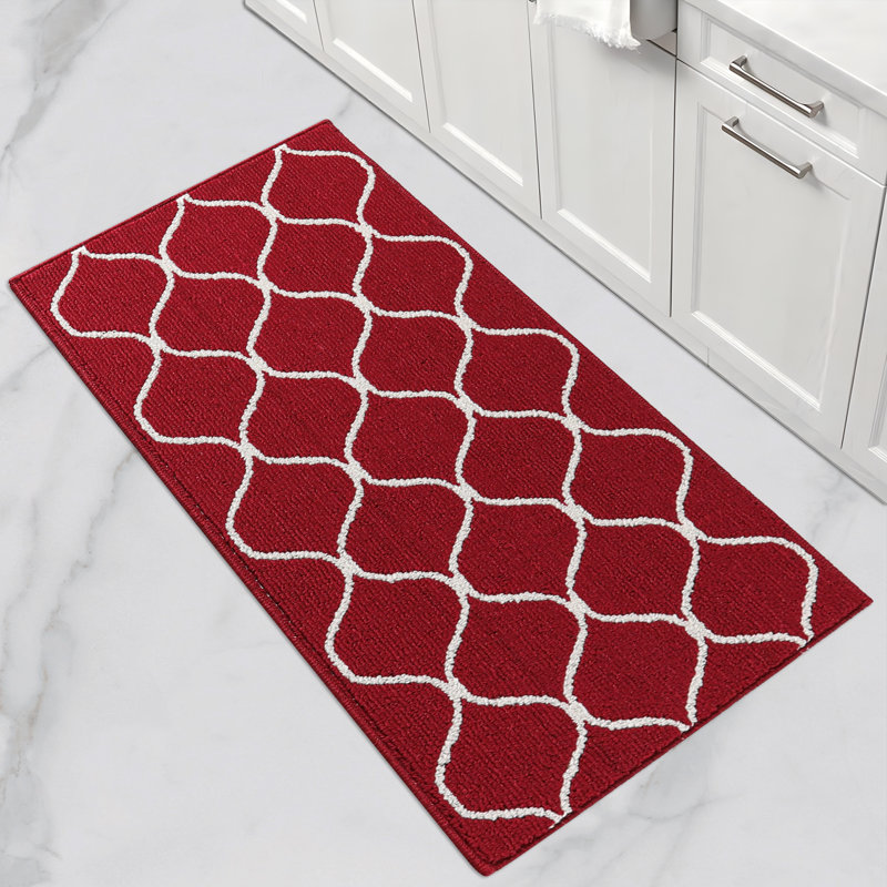Tapis de cuisine antidérapant, super absorbant et résistant aux taches pour la cuisine, la lessive et l'évier, Rouge