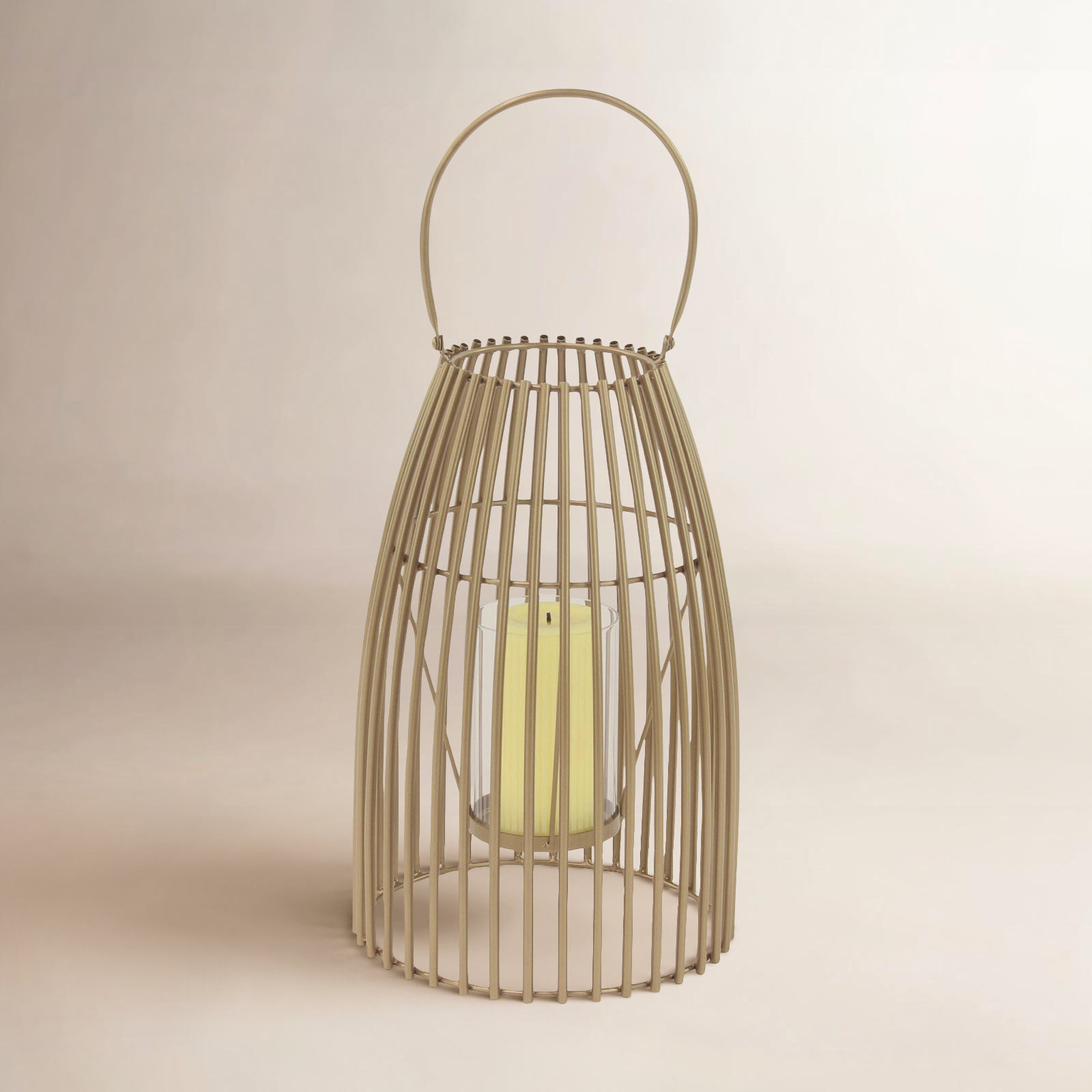 Enya Metal Lantern Candle Holder, Gold, 16" H x 9" W x 9" D