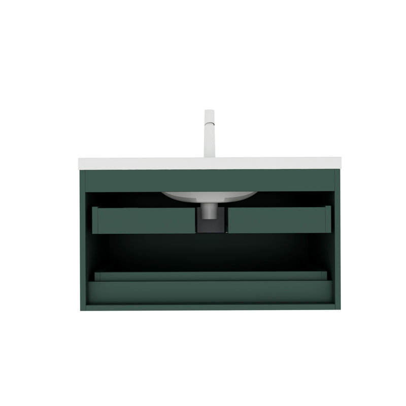 Meuble-lavabo 36 po avec lavabo, meuble-lavabo mural moderne flottant avec 2 tiroirs (sans armoire latérale), lavabo en céramique blanc sans robinet, vert